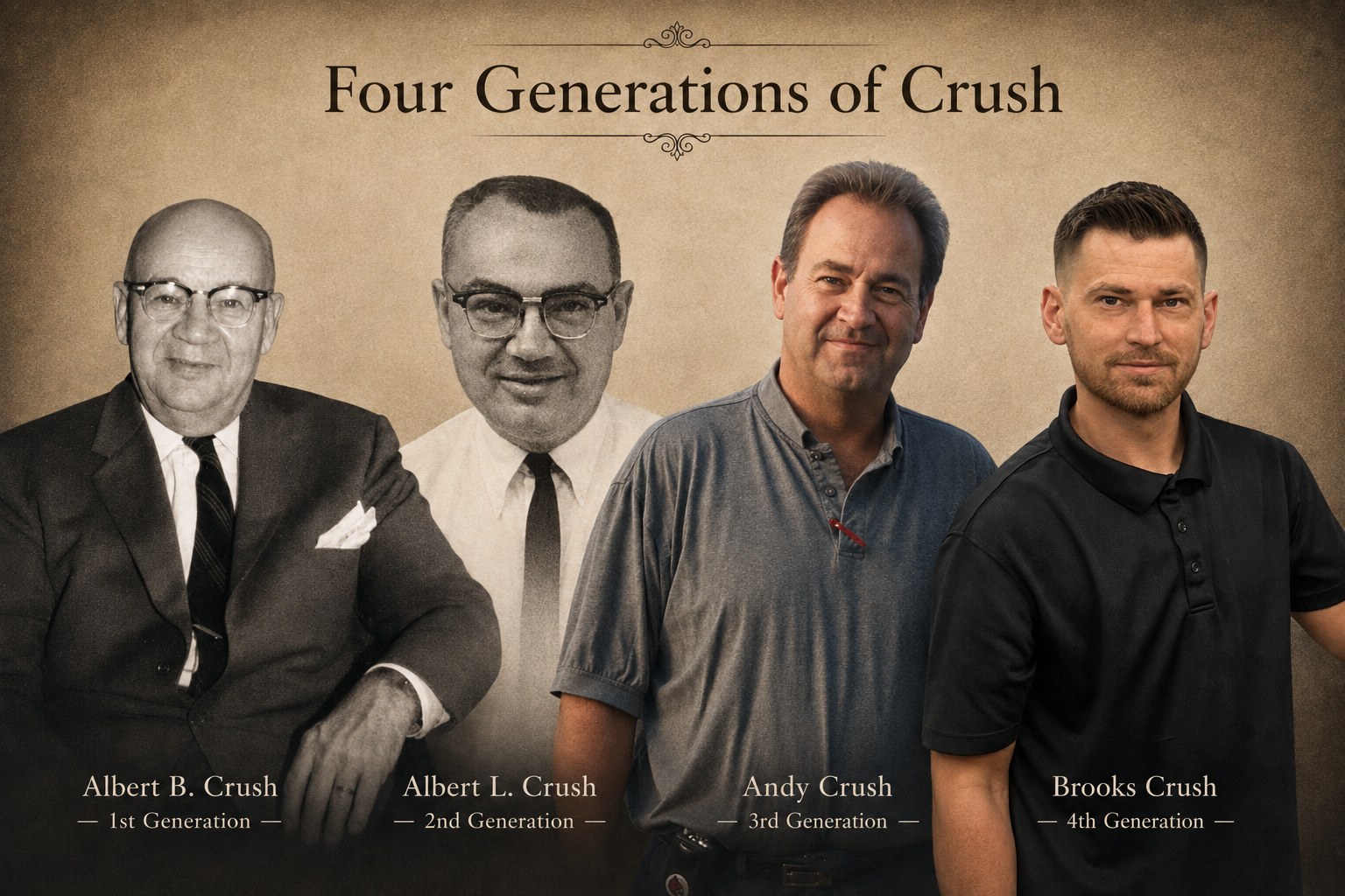 Four generations of Crush: Albert B. Crush, Albert L. Crush, Andy Crush, and Brooks Crush